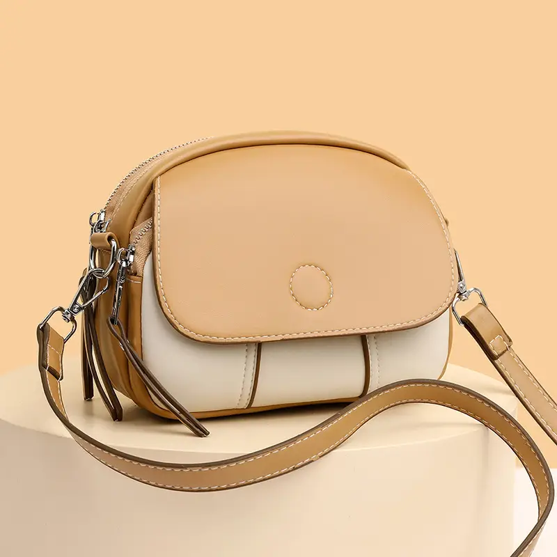 Women's Mini Crossbody Bag Brown Cream Leather - Image 6