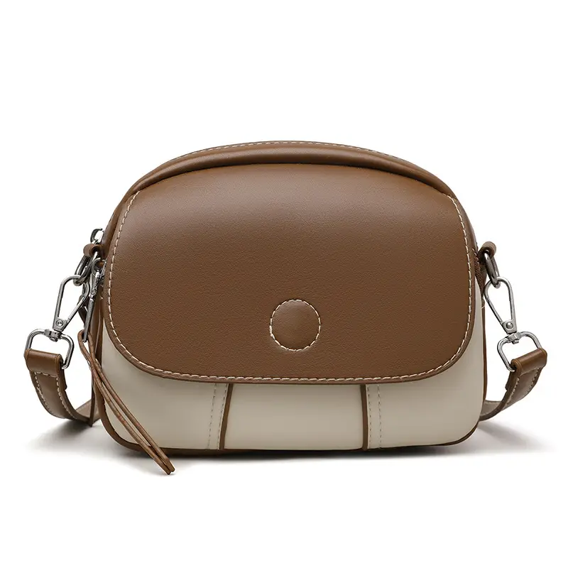 Women's Mini Crossbody Bag Brown Cream Leather - Image 7