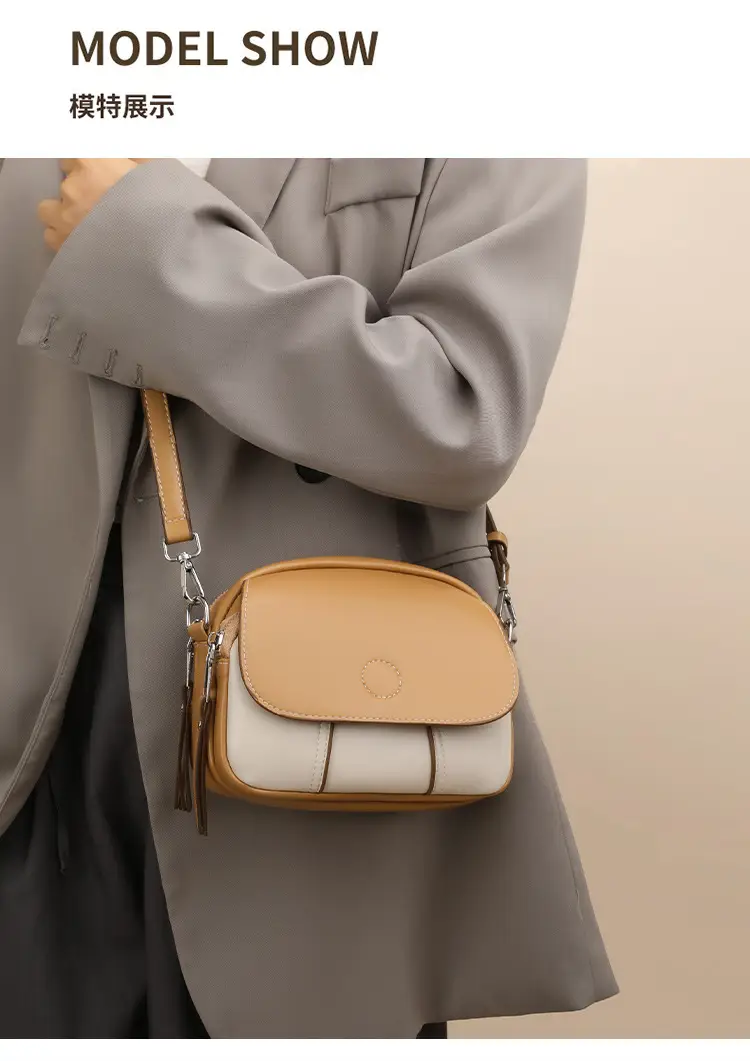 Women's Mini Crossbody Bag Brown Cream Leather — feature 17
