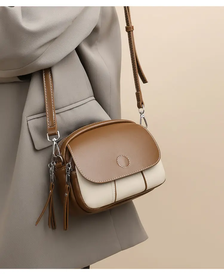 Women's Mini Crossbody Bag Brown Cream Leather — feature 18