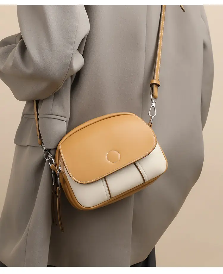Women's Mini Crossbody Bag Brown Cream Leather — feature 19