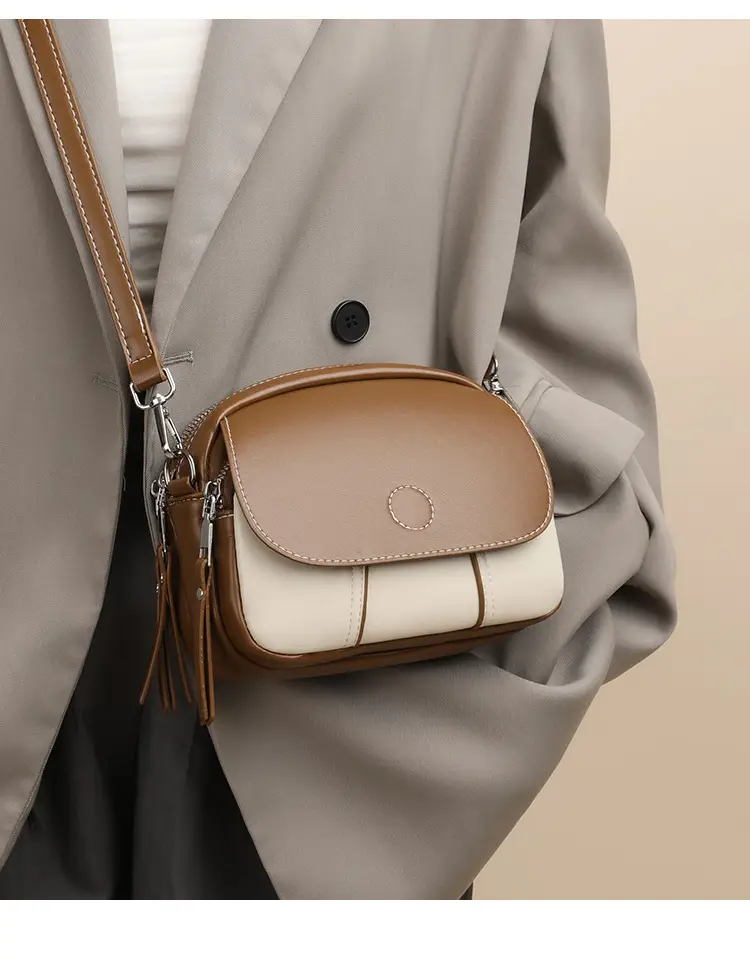 Women's Mini Crossbody Bag Brown Cream Leather — feature 20
