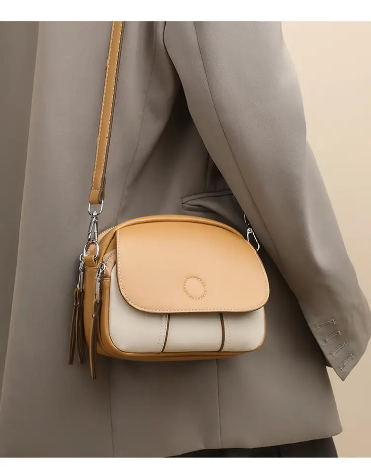 Women's Mini Crossbody Bag Brown Cream Leather — feature 26