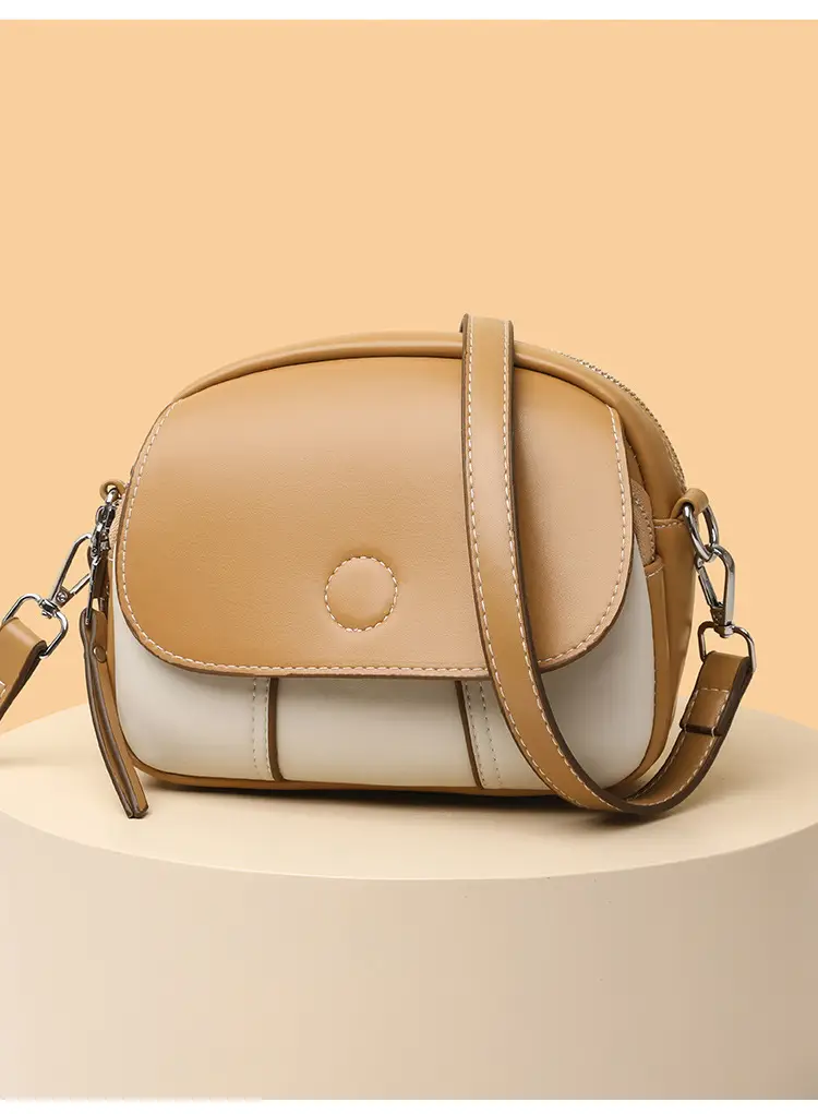 Women's Mini Crossbody Bag Brown Cream Leather — feature 7