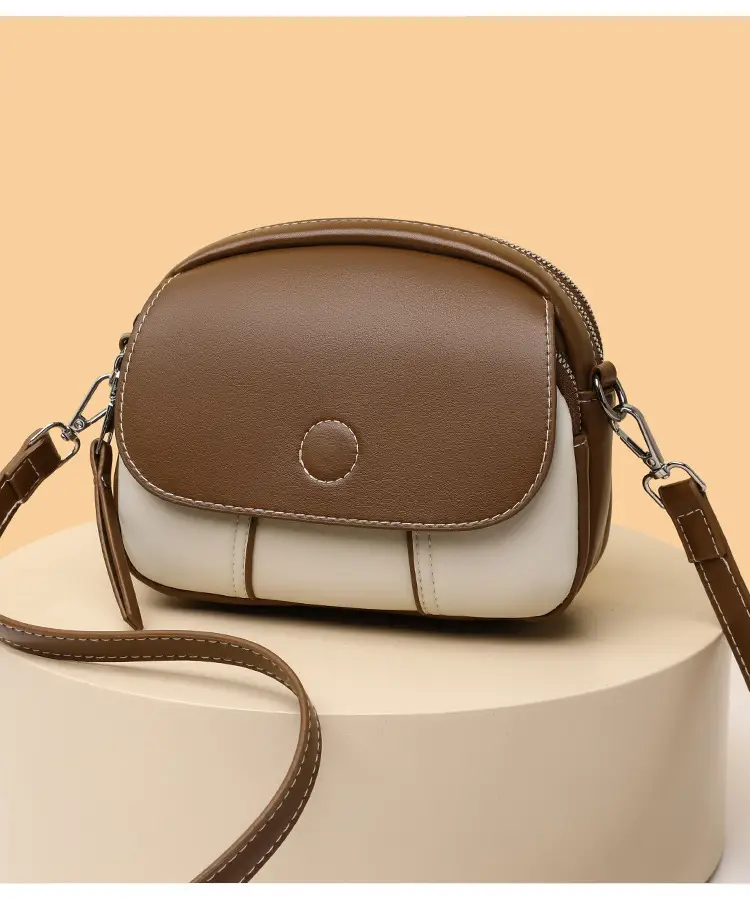 Women's Mini Crossbody Bag Brown Cream Leather — feature 8