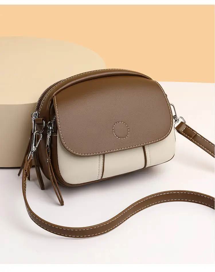Women's Mini Crossbody Bag Brown Cream Leather — feature 9