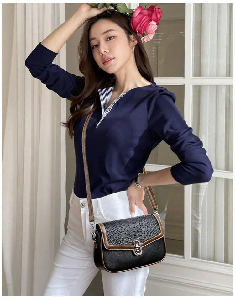 Women's Crossbody Bag with Stone Pattern & Leather Strap — feature 10