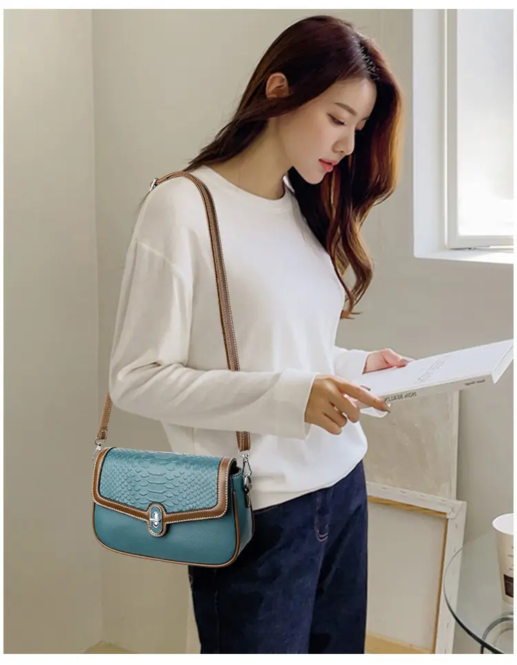 Women's Crossbody Bag with Stone Pattern & Leather Strap — feature 11