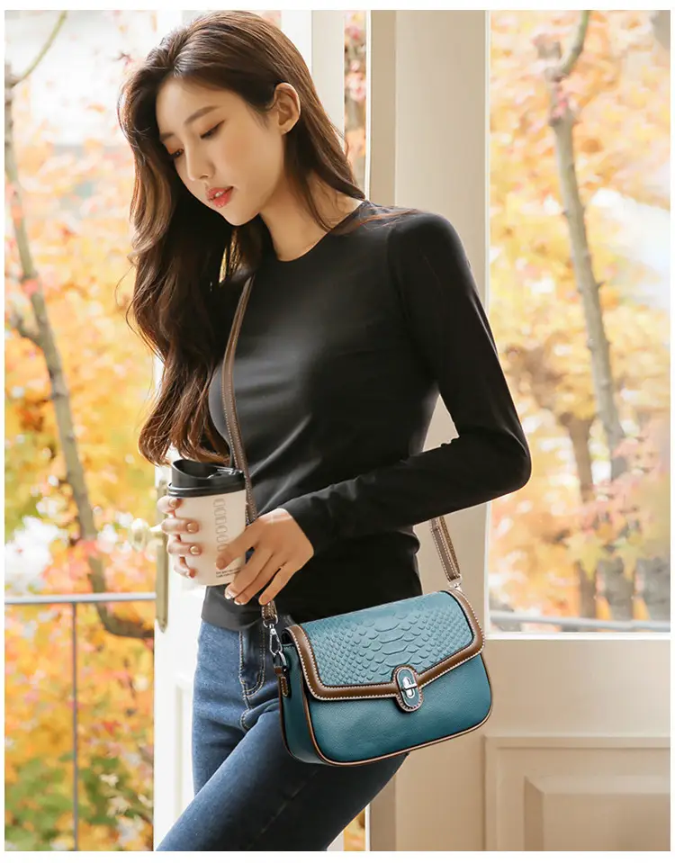 Women's Crossbody Bag with Stone Pattern & Leather Strap — feature 13