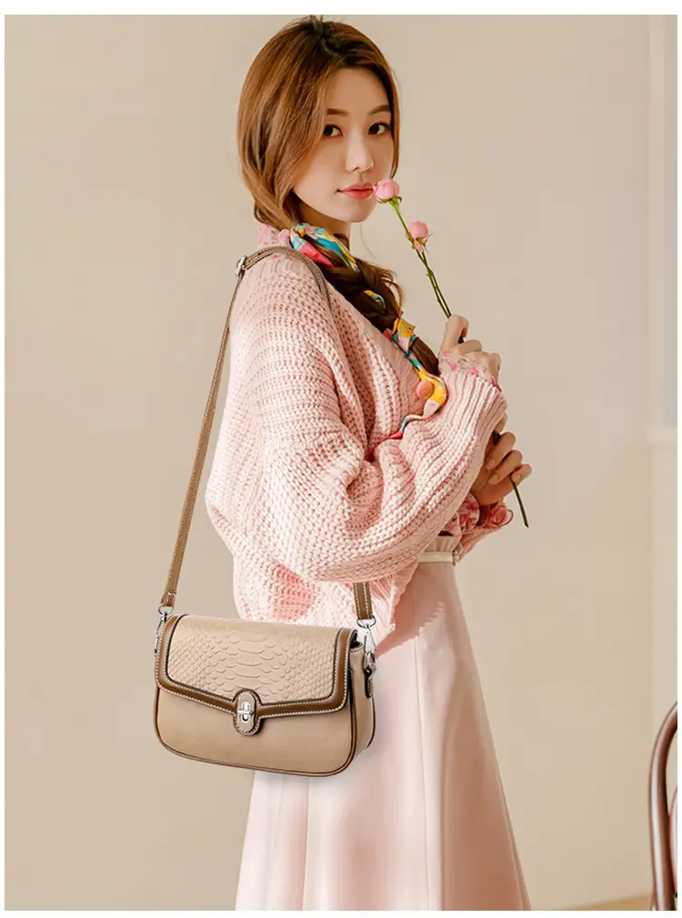 Women's Crossbody Bag with Stone Pattern & Leather Strap — feature 14