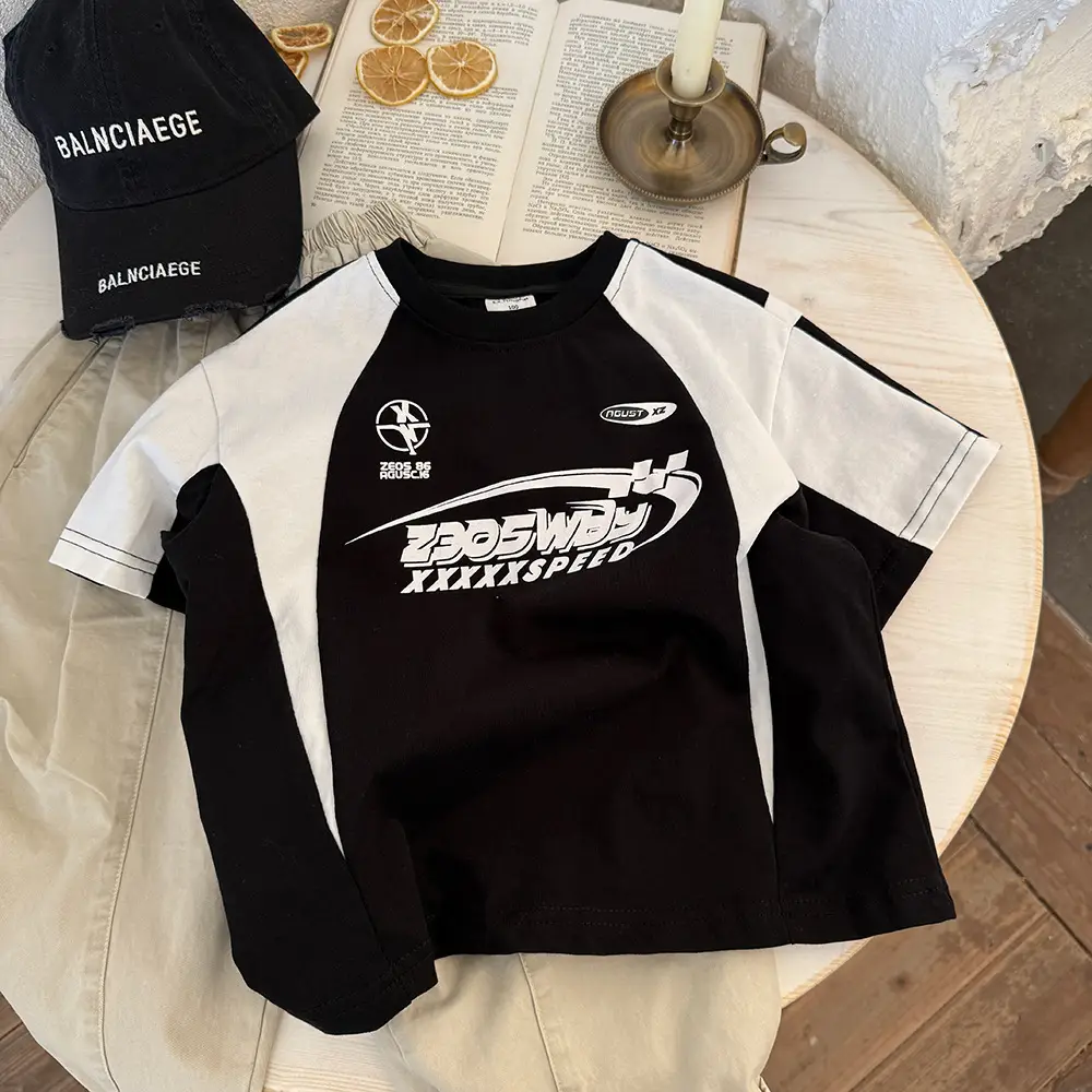 Spring Boys T-Shirt Black White Short Sleeve - Image 2