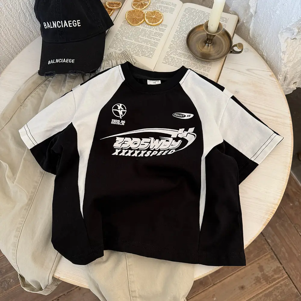 Spring Boys T-Shirt Black White Short Sleeve - Image 4