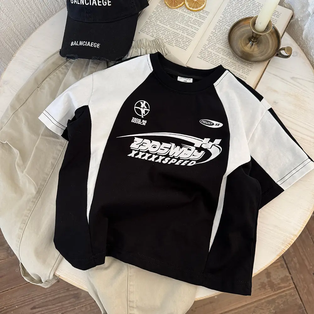 Spring Boys T-Shirt Black White Short Sleeve — feature 3