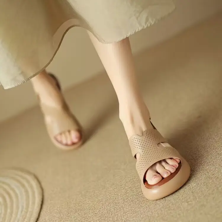 Thick-soled chunky heel open toe strap sandals women's summer latest comfortable high heel hollow Roman shoes all-match women's shoes — feature 10