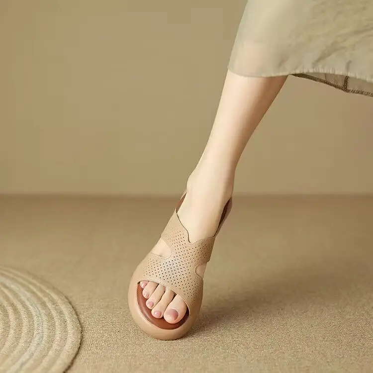 Thick-soled chunky heel open toe strap sandals women's summer latest comfortable high heel hollow Roman shoes all-match women's shoes — feature 14