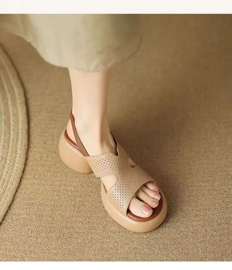 Thick-soled chunky heel open toe strap sandals women's summer latest comfortable high heel hollow Roman shoes all-match women's shoes — feature 15