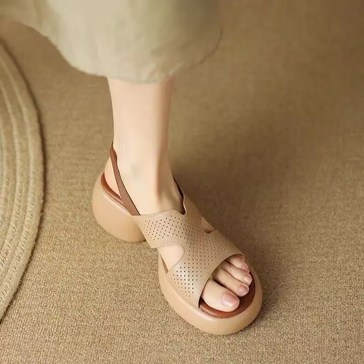 Thick-soled chunky heel open toe strap sandals women's summer latest comfortable high heel hollow Roman shoes all-match women's shoes — feature 3
