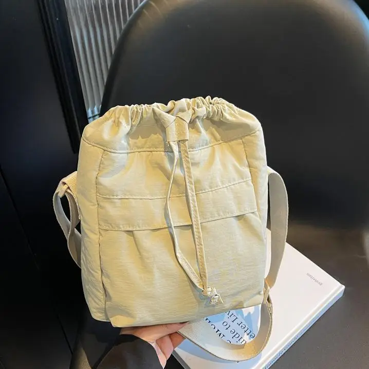 Women's Tan Nylon Bucket Bag 2025 Casual Shoulder Bag - Image 8