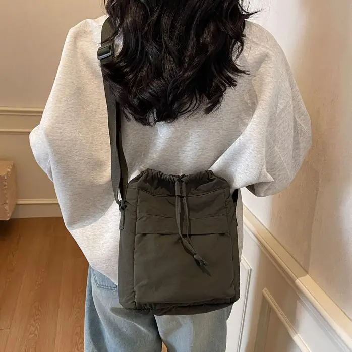 Women's Tan Nylon Bucket Bag 2025 Casual Shoulder Bag - Image 9