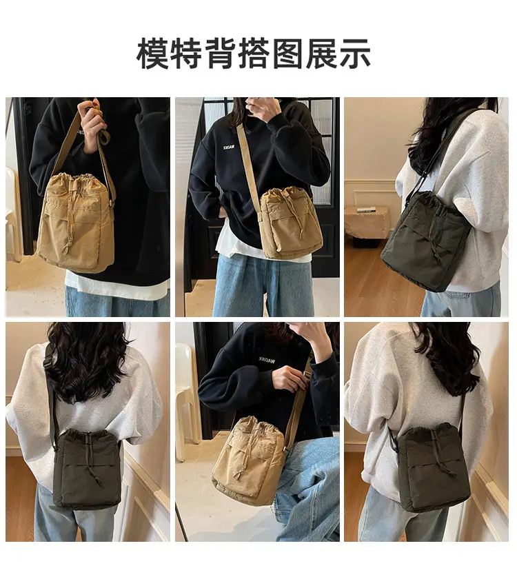 Women's Tan Nylon Bucket Bag 2025 Casual Shoulder Bag — feature 10
