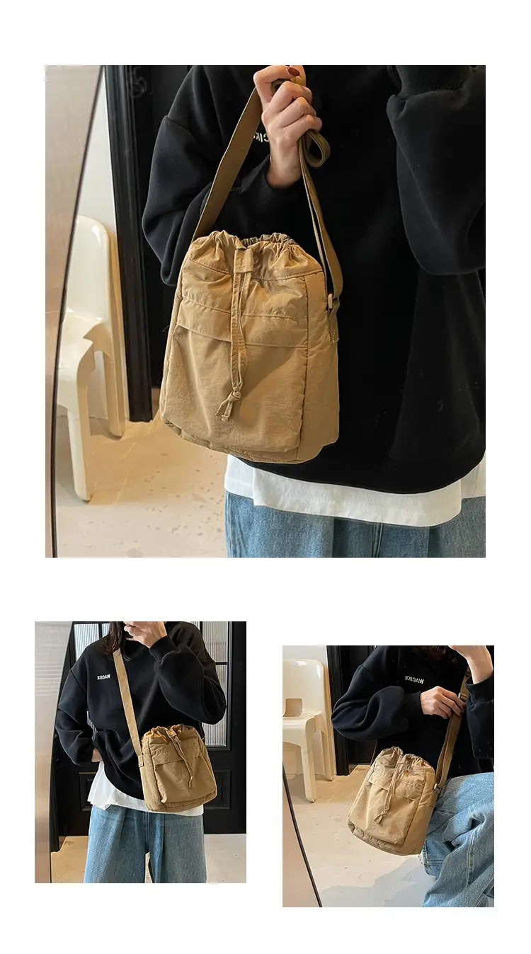 Women's Tan Nylon Bucket Bag 2025 Casual Shoulder Bag — feature 11