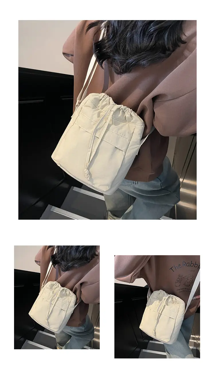 Women's Tan Nylon Bucket Bag 2025 Casual Shoulder Bag — feature 14