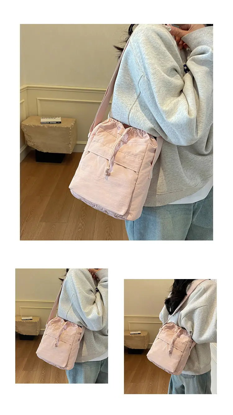 Women's Tan Nylon Bucket Bag 2025 Casual Shoulder Bag — feature 15