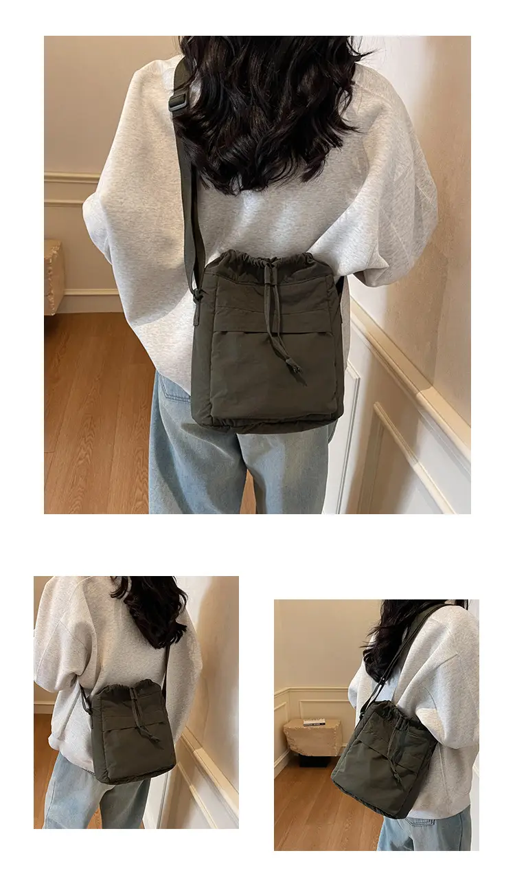 Women's Tan Nylon Bucket Bag 2025 Casual Shoulder Bag — feature 16