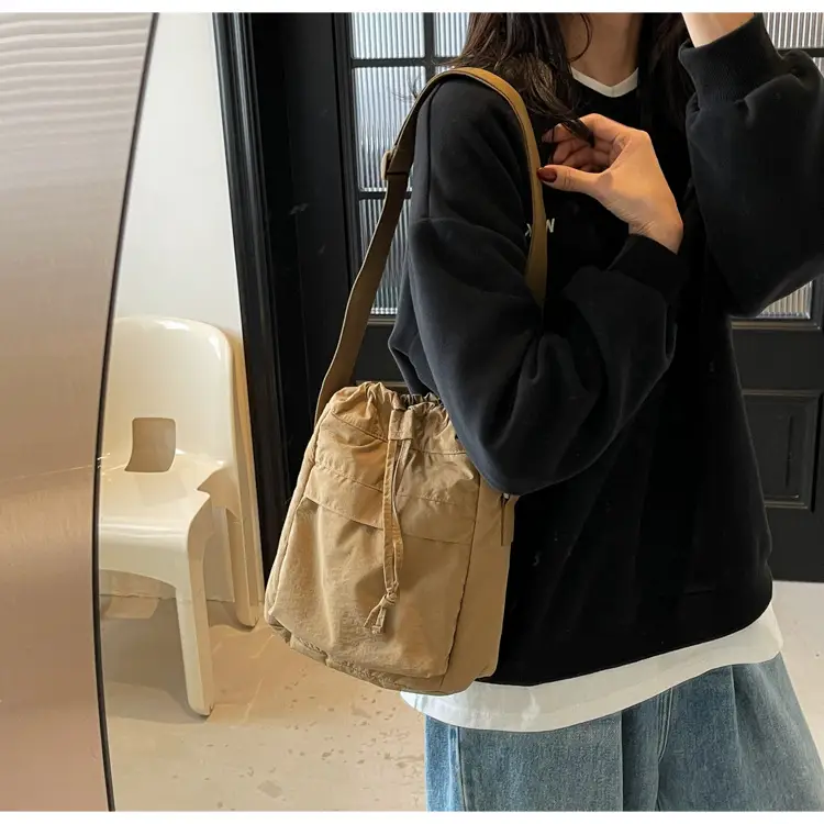 Women's Tan Nylon Bucket Bag 2025 Casual Shoulder Bag — feature 18