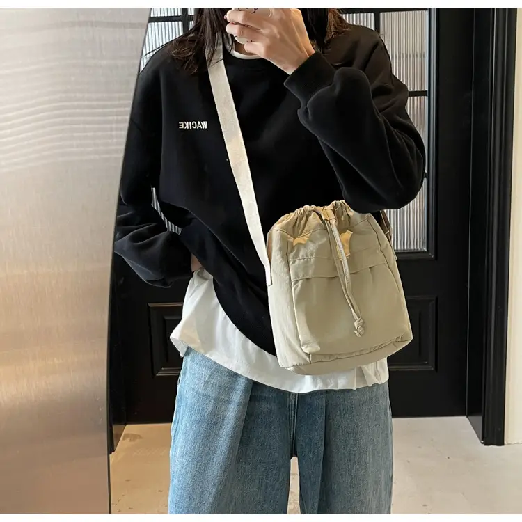 Women's Tan Nylon Bucket Bag 2025 Casual Shoulder Bag — feature 20