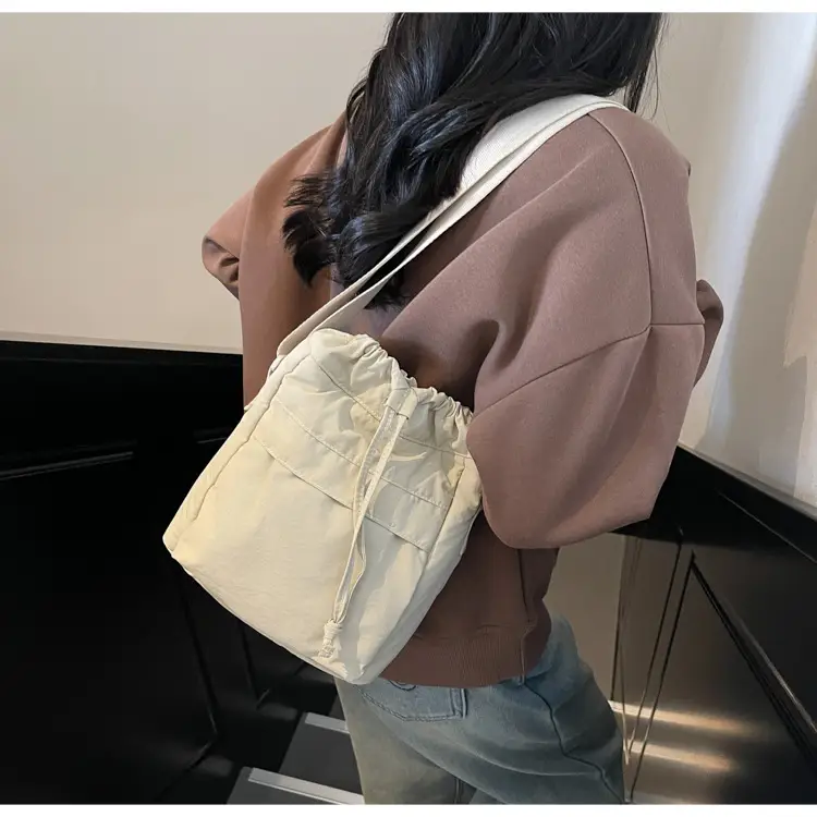 Women's Tan Nylon Bucket Bag 2025 Casual Shoulder Bag — feature 27