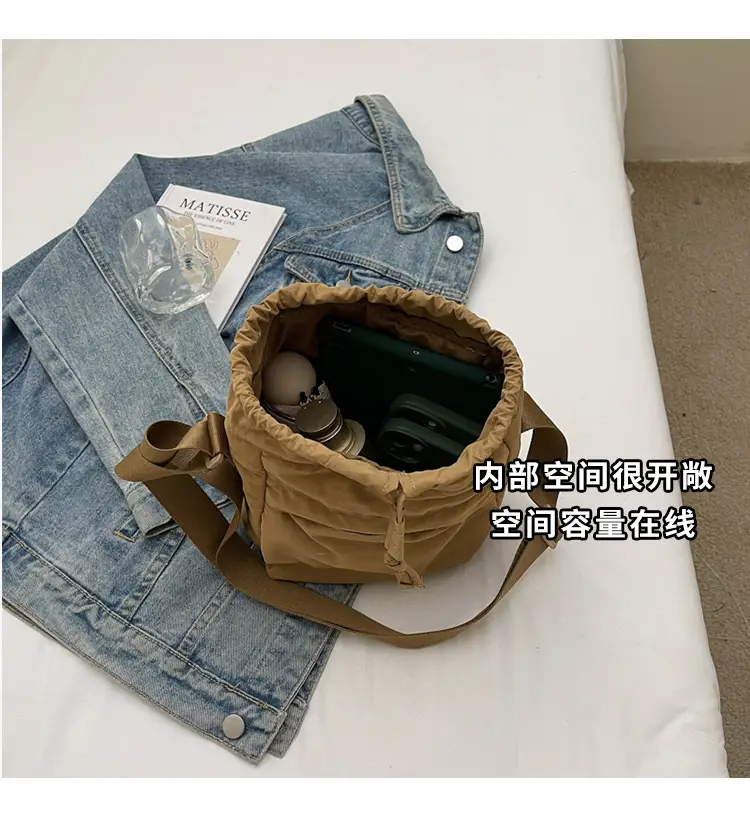Women's Tan Nylon Bucket Bag 2025 Casual Shoulder Bag — feature 8