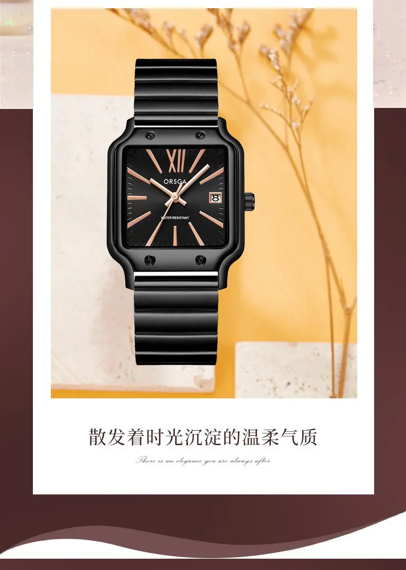 Women Square Watch Brown Leather Quartz Analog — feature 6