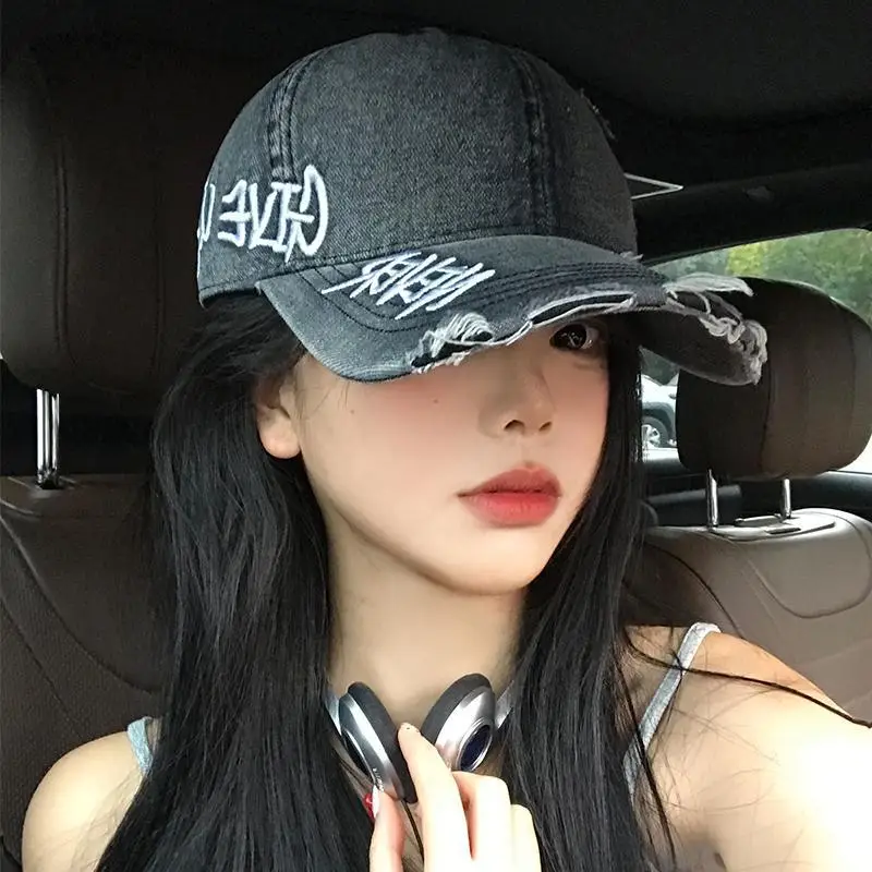 Women Letter Embroidered Wash Denim Cap - Image 6