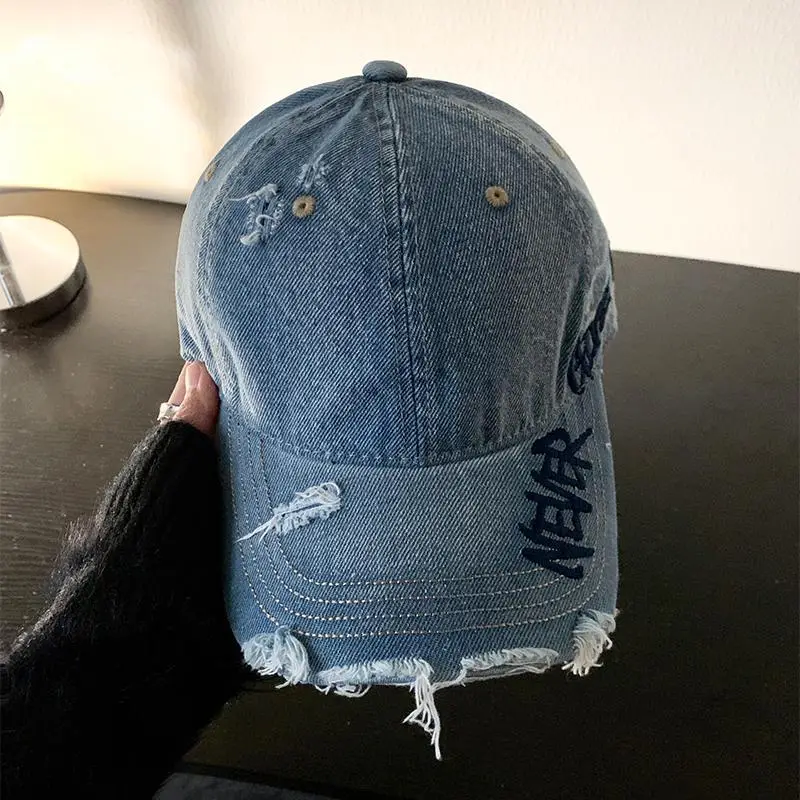 Women Letter Embroidered Wash Denim Cap - Image 7