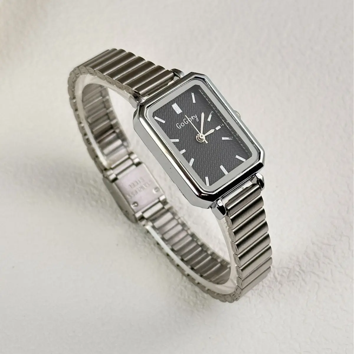 Women's Gold Square Quartz Watch with Bamboo Band