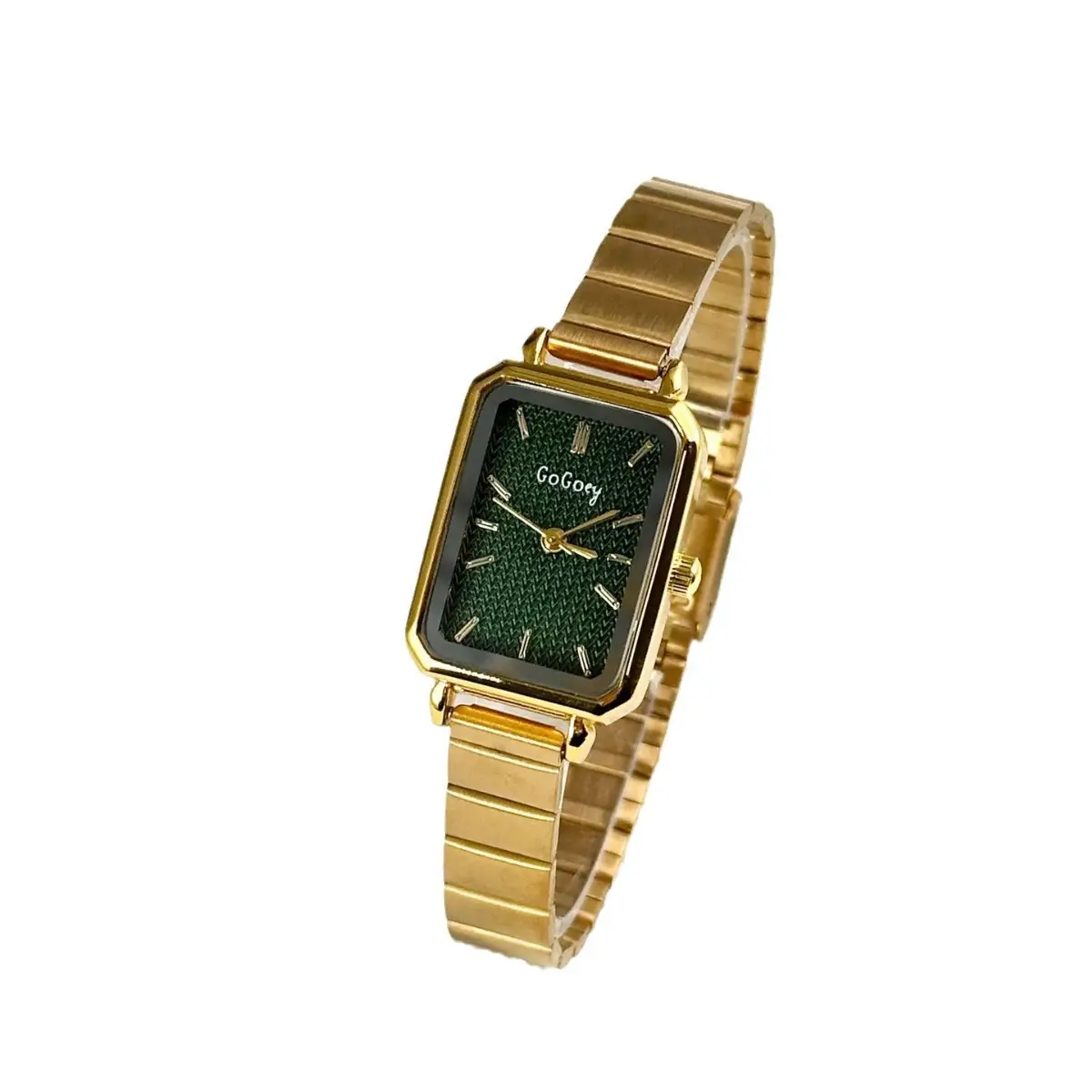 Women's Gold Square Quartz Watch with Bamboo Band