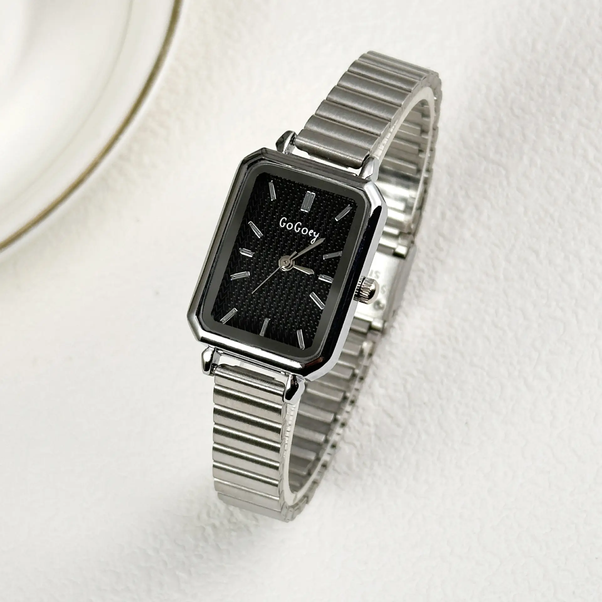 Women's Gold Square Quartz Watch with Bamboo Band