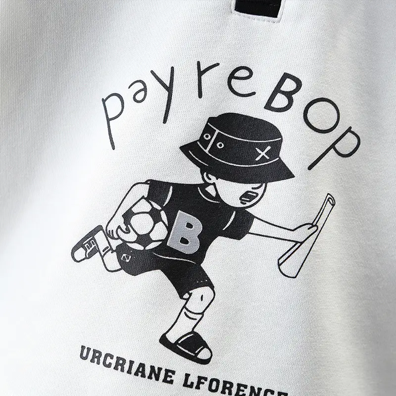 Boys White Black Hoodie Track Suit Spring 2025 - Image 4