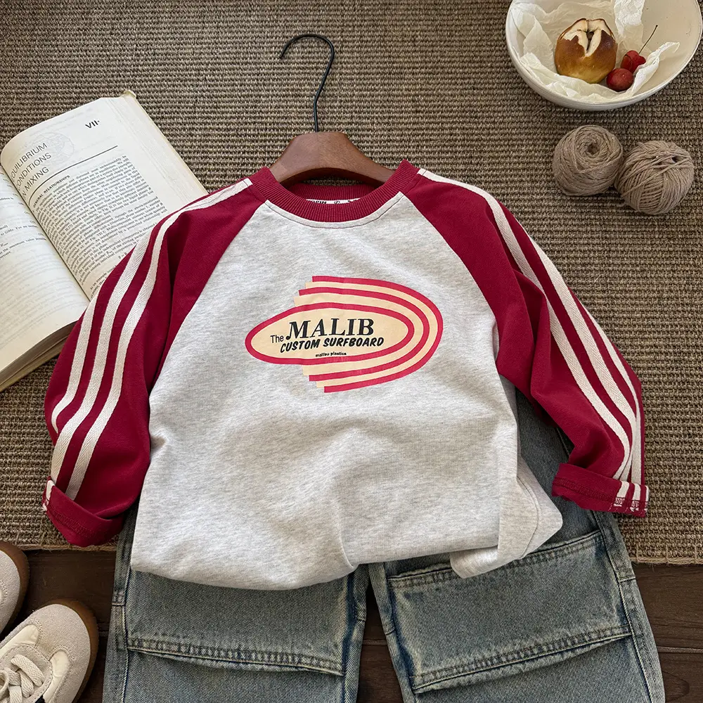 2025 Kids Striped Long Sleeve T-Shirt White Red - Image 5
