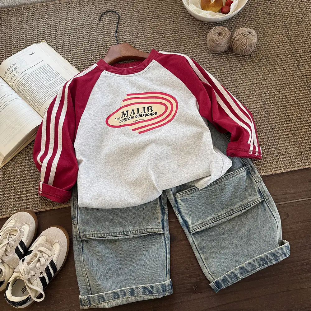 2025 Kids Striped Long Sleeve T-Shirt White Red — feature 3