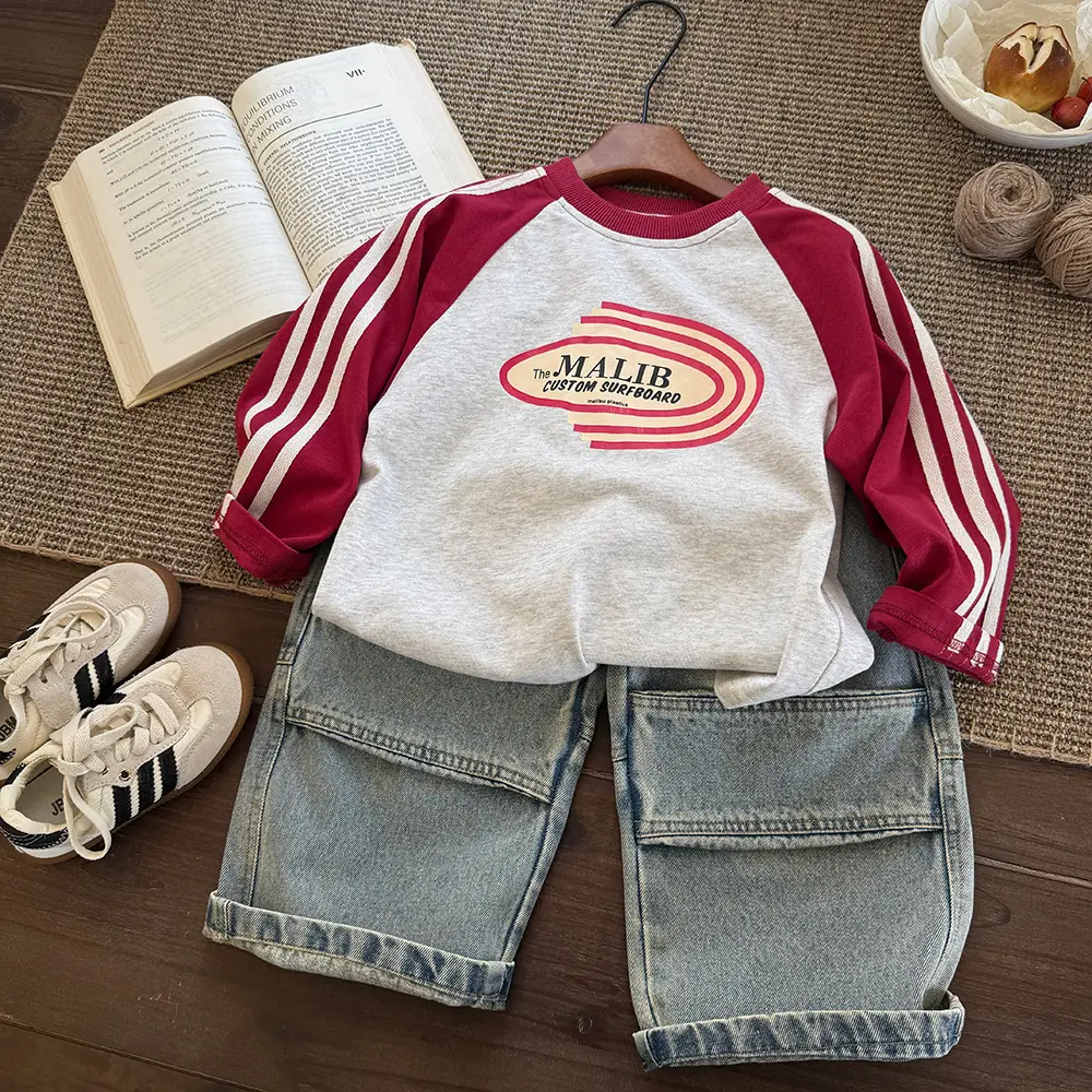 2025 Kids Striped Long Sleeve T-Shirt White Red — feature 4
