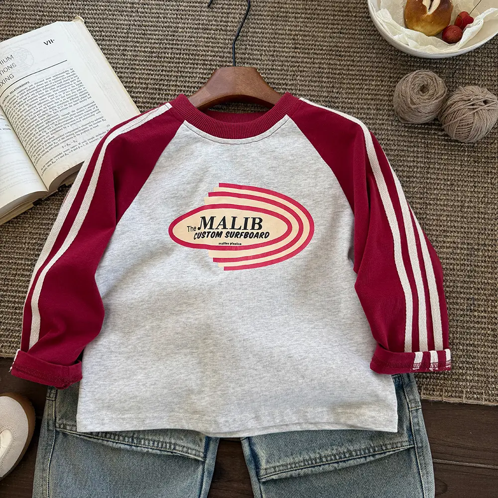 2025 Kids Striped Long Sleeve T-Shirt White Red — feature 7