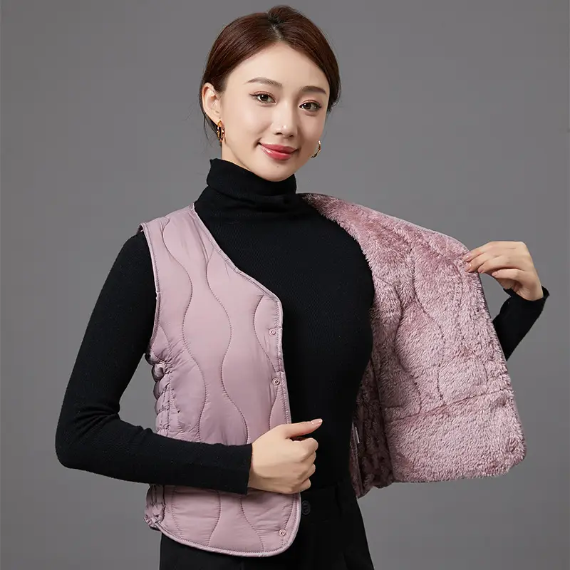 Women's Fleece-Lined Warm Vest Black Slim Fit