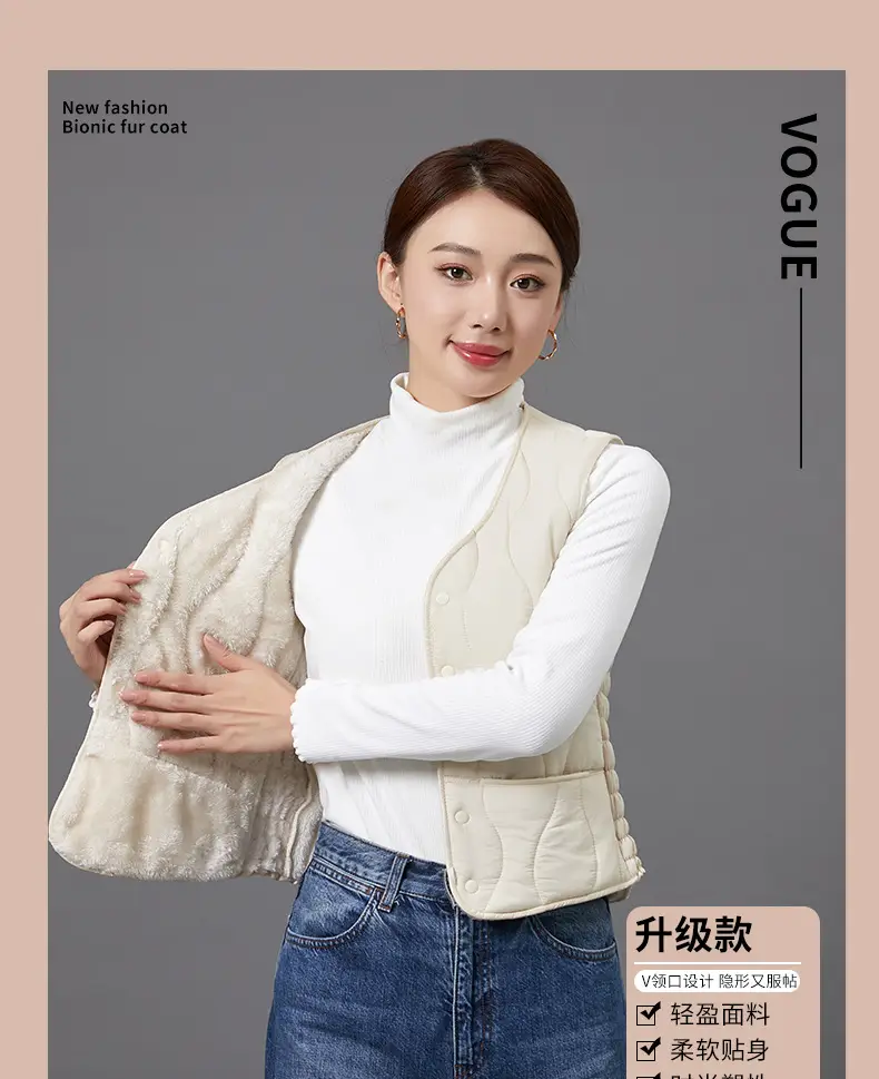 Women's Fleece-Lined Warm Vest Black Slim Fit — feature 1