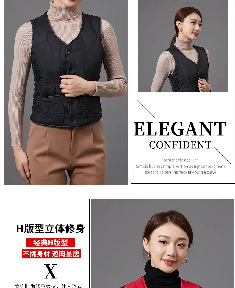 Women's Fleece-Lined Warm Vest Black Slim Fit — feature 13
