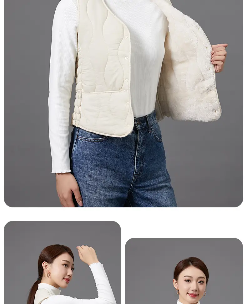 Women's Fleece-Lined Warm Vest Black Slim Fit — feature 15