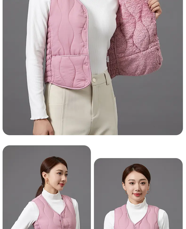 Women's Fleece-Lined Warm Vest Black Slim Fit — feature 17