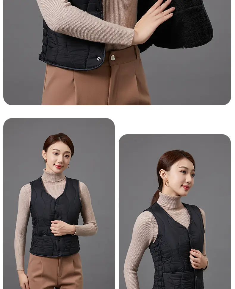 Women's Fleece-Lined Warm Vest Black Slim Fit — feature 21