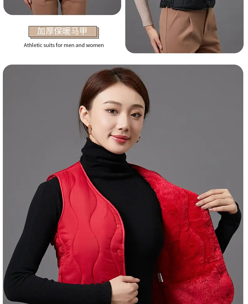 Women's Fleece-Lined Warm Vest Black Slim Fit — feature 22